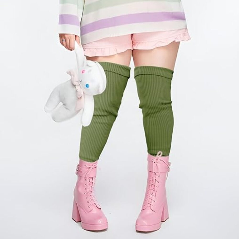 Plus Size Knit Leg Warmer Green Socks